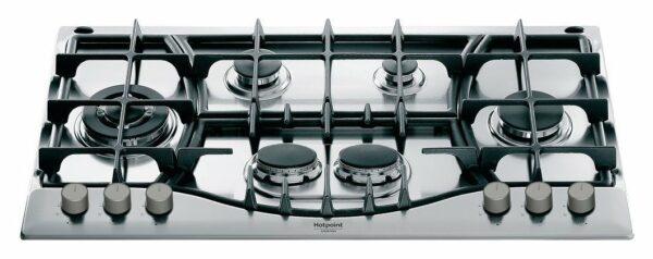 Cuisinière à gaz encastrable Hotpoint Ariston PHN 961 TS/IX/HA - Neuf: Largeur 87 cm, 6 brûleurs, 4 grilles en fonte, allumage électronique et soupape de sécurité