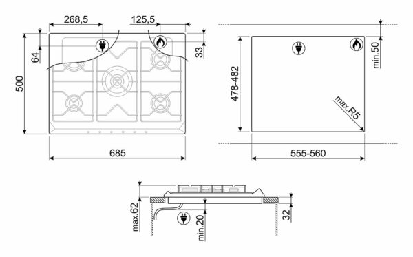 Table de cuisson Smeg SR775PO - Neuf : esthétique renouvelée pour une cuisson à gaz traditionnelle – Image 6