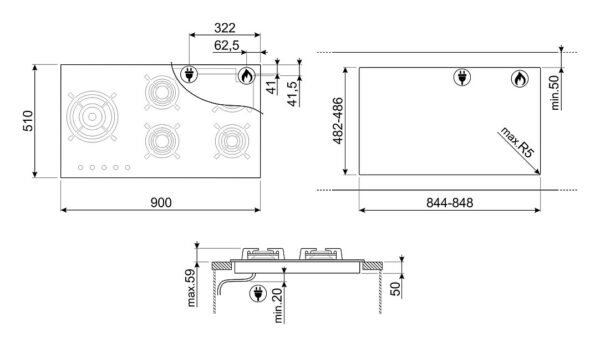 Table de cuisson encastrable 90 cm - verre noir + cuivre SMEG PV695LCNR Sweet Line Stilnovo - Neuf – Image 3