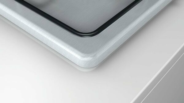 Table de cuisson gaz Bosch PBP6B5B80 - Neuf: 4 brûleurs, grille en acier, boutons de commande latéraux, surface en acier inoxydable – Image 2