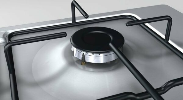 Table de cuisson gaz Bosch PBP6B5B80 - Neuf: 4 brûleurs, grille en acier, boutons de commande latéraux, surface en acier inoxydable – Image 3