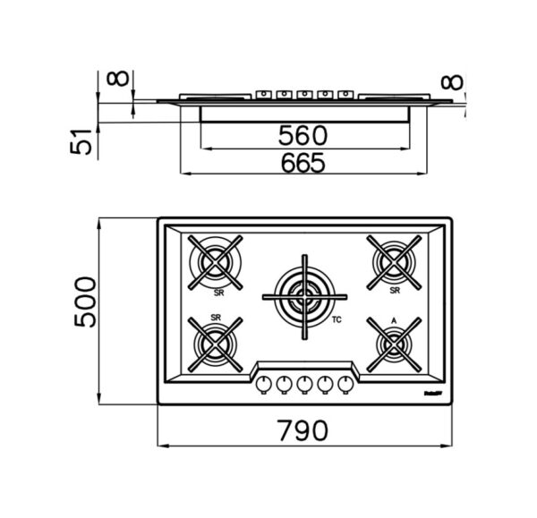 Table de cuisson Foster 7610 032 KS - Neuf: feux largement espacés, grilles individuelles, bords inclinés pour un nettoyage facile. Solution fonctionnelle et innovante – Image 2