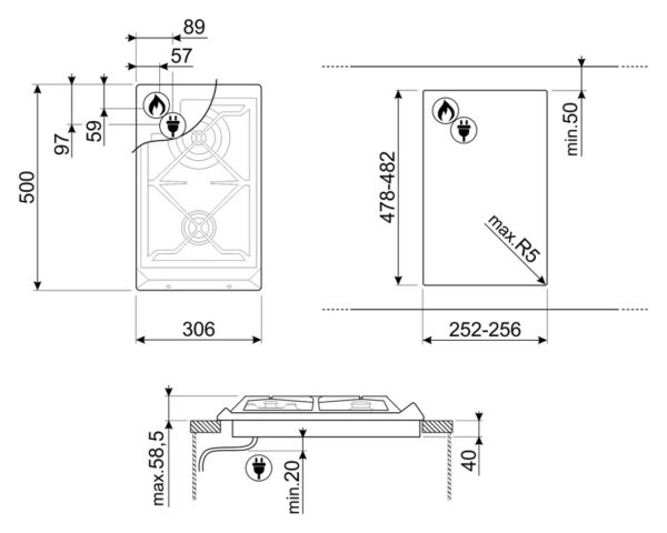 Table de cuisson cm 30 - acier inoxydable SMEG SRV532GH3 Ligne CONTEMPORARY avec commandes frontales en acier - Neuf – Image 2
