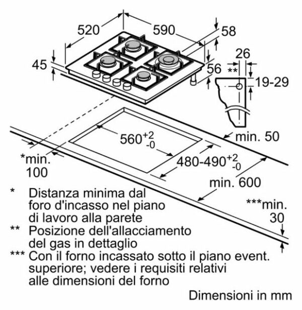 Table de cuisson Bosch PPP6A6B20 - Design élégant, facile à nettoyer - Réglage de la flamme sur 9 niveaux - Installation à fleur ou légèrement surélevée - Grilles et poignées pontantes en fonte - Neuf – Image 6
