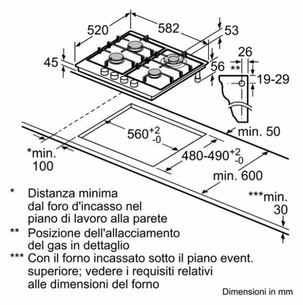 Table de cuisson à gaz Bosch PGH6B5B60 avec boutons frontaux - Neuf – Image 7