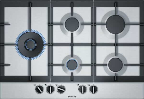 Cuisinière à gaz Siemens EC7A5SB90 - Neuf: Contrôle précis sur 9 niveaux de puissance, brûleur TurboWok avec DualControl de 5,0 kW pour une cuisson polyvalente en grandes quantités