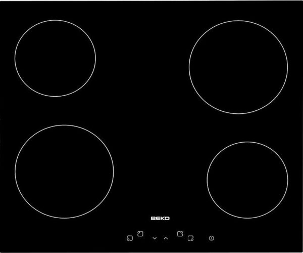 Table de cuisson 60 cm - vitrocéramique noire BEKO HIC 64401 avec radiateurs vitrocéramiques 4 zones et 9 niveaux de puissance par surface - Neuf