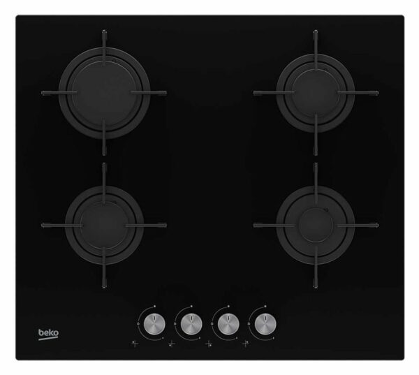 Table de cuisson gaz 60 cm - verre 4 feux BEKO HILG 64220 S avec technologie Wipe Guard™ - Neuf