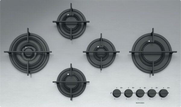 Table de cuisson Barazza 1PMD95 de la série Mood - Neuf: design minimaliste en acier inoxydable, 5 brûleurs Flat Eco-Design, propriétés exceptionnelles