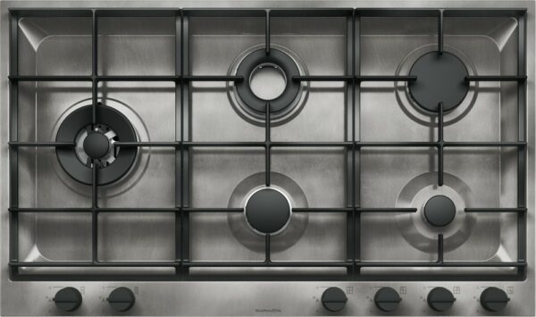 Table de cuisson à gaz Barazza B_FREE VINTAGE 1PBFV95 - Neuf: aspect vintage en acier inoxydable, idéale pour grandes cuisines, 5 brûleurs dont 2 à double couronne de 3,5 kW et 4 kW