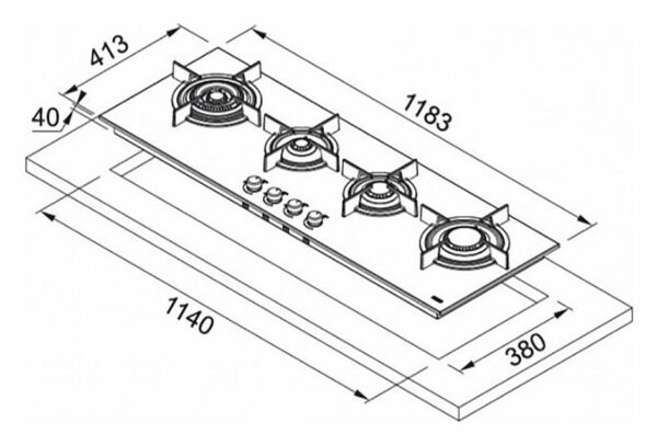 Table de cuisson à gaz Franke FHCR 1204 3G TC HE XA C - Neuf: triple couronne, grilles en fonte, allumage électronique intégré et soupape de sécurité – Image 2
