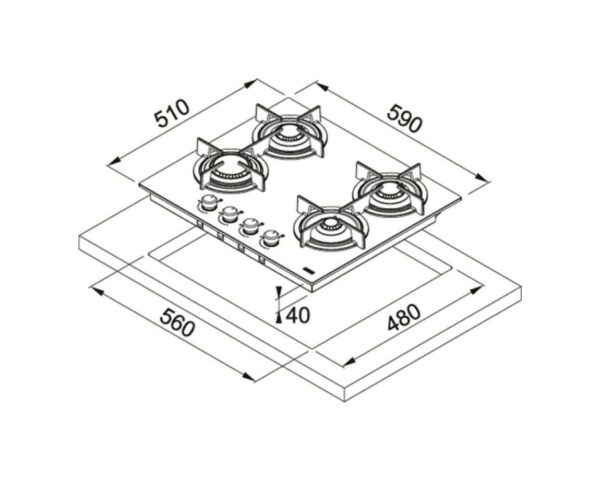 Table de cuisson à gaz Franke FHCR 604 4G HE XA C - Neuf: grilles en fonte, allumage électronique intégré, soupape de sécurité – Image 2