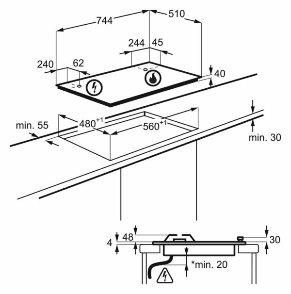 Table de cuisson à gaz en acier inoxydable Electrolux KGS7534SX - Neuf – Image 3