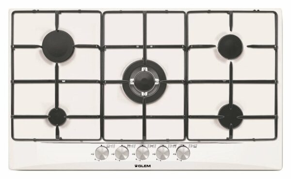 Table de cuisson GLEM GT955WH - 5 brûleurs à gaz avec thermocouple - Arrêt automatique - Neuf