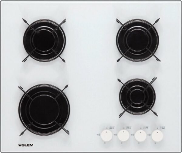 Table de cuisson GLEM GV64WH - 4 brûleurs à gaz avec thermocouple - Arrêt automatique - Neuf