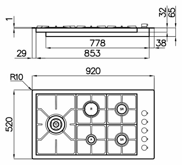 Foster 7257 032 Cuisinière à gaz S4000 cm 92 - filotop - acier brossé- Nouveau- Nouveau – Image 3