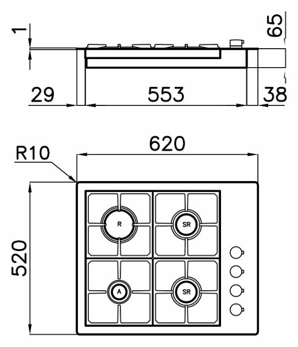 Foster 7256 032 Cuisinière à gaz S4000 cm 62 - filotop - acier brossé- Nouveau- Nouveau – Image 2