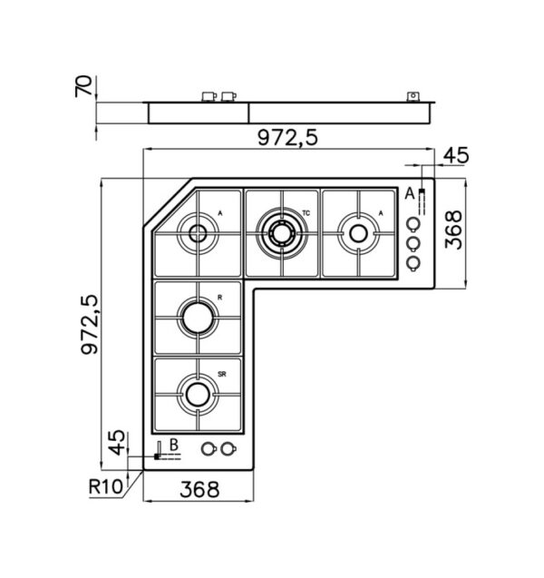 Foster 7238 042 Quadra Angolare table de cuisson à gaz 97 cm - encastrée - acier brossé - coin- Nouveau- Nouveau – Image 3