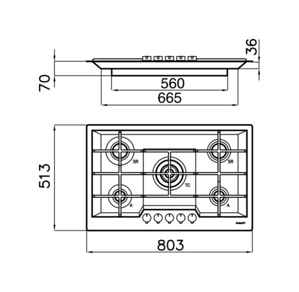 Foster 7601 032 Ke cuisinière à gaz cm 80 - filotop - acier brossé- Nouveau- Nouveau – Image 3