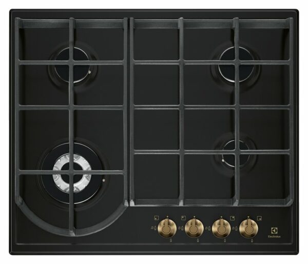 Cuisinière à gaz Electrolux EGH6343ROR - Neuf: 4 brûleurs multi-anneaux, grilles en fonte, arrêt automatique du gaz - Finition noire mate
