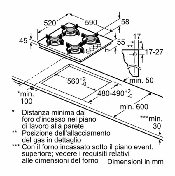 Table de cuisson à gaz Bosch POP6B6B10 série 2 cm. 60 - verre noir – Image 6