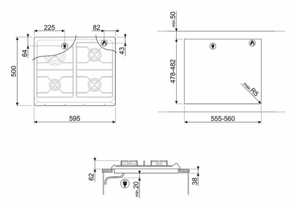 Table de cuisson à gaz Smeg SRV564EB7 Contemporanea cm. 60 - blanc – Image 2