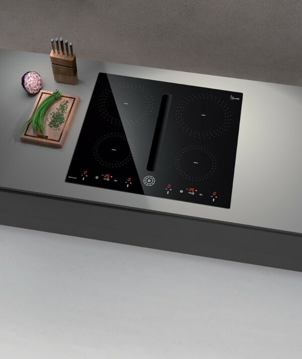 Table de cuisson à induction Baraldi DIAMOND 60 cm. 60 - avec hotte intégrée 700 m3/h - vitrocéramique noire – Image 2