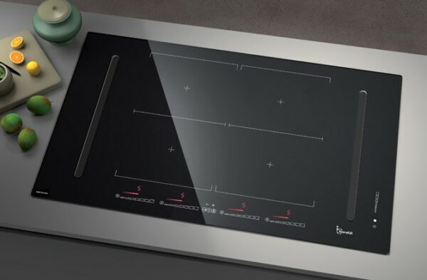 Table de cuisson à induction Baraldi DIAMOND FLEXI cm. 83 - avec hotte intégrée 700 m3/h - vitrocéramique noire – Image 2