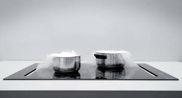 Table de cuisson à induction Baraldi DIAMOND FLEXI cm. 83 - avec hotte intégrée 700 m3/h - vitrocéramique noire – Image 5
