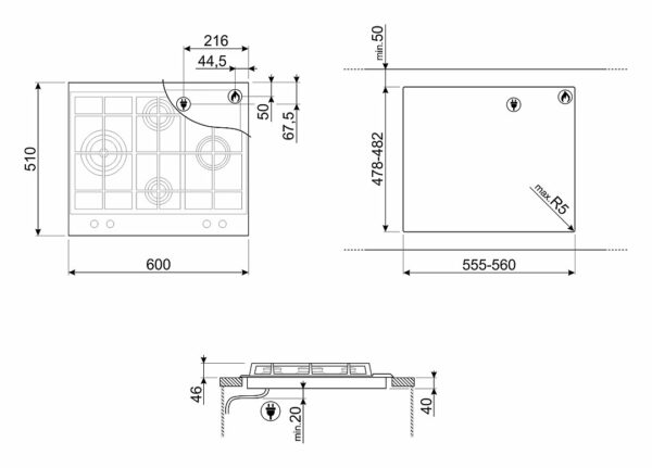 Table de cuisson à gaz Smeg Design PX364L Classica cm. 60 - 4 brûleurs - acier inoxydable – Image 4