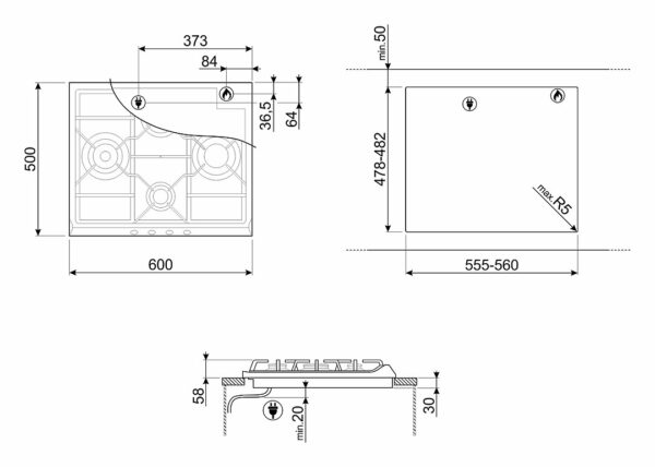 Table de cuisson à gaz Smeg SR264XGH2 Selezione cm. 60 - inox – Image 2