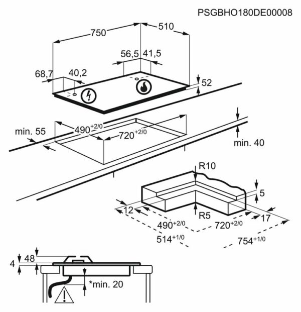 Aeg HVB75450IB 949 770 075 table de cuisson à gaz encastrable cm. 75 - vitrocéramique noire – Image 9