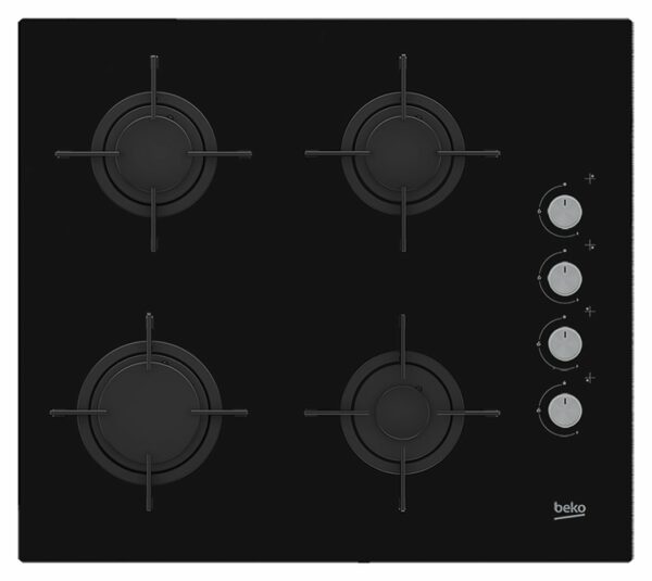 Table de cuisson gaz Beko HILG64120S 60 cm - verre noir et grilles émaillées