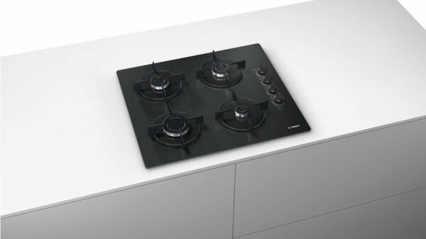 Table de cuisson gaz Bosch POH6B6B10 Série 2 60 cm – verre noir – Image 2