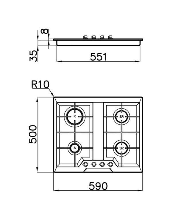 Foster 7068 042 Table de cuisson à gaz Elettra 59 cm - acier brossé – Image 2