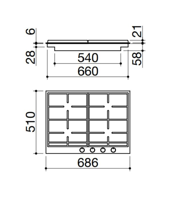 Cuisinière à gaz Barazza 1PBF74 B_Free - 70 cm - acier inoxydable- Nouveau- Nouveau