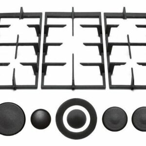 Glem GRGH86 Kit 3 grilles + 5 couvercles de brûleurs en fonte pour table de cuisson 80x60 cm - noir mat