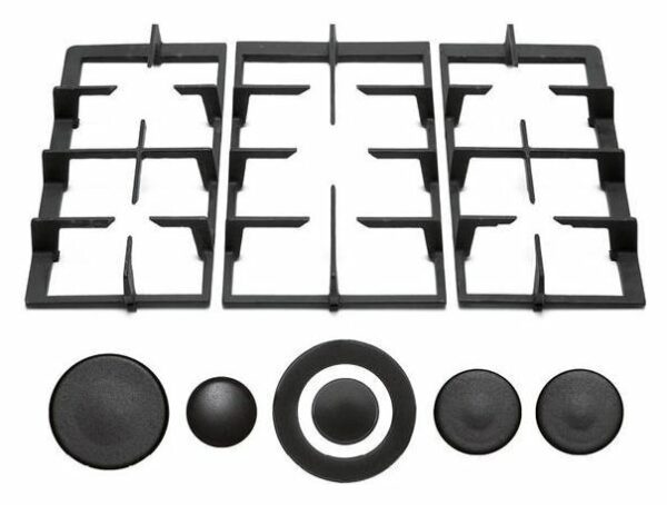 Glem GRGH86 Kit 3 grilles + 5 couvercles de brûleurs en fonte pour table de cuisson 80x60 cm - noir mat