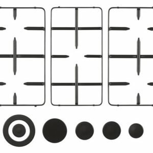 Glem GRP1485 Kit 3 grilles + 5 couvercles de brûleurs pour table de cuisson 80x50 cm - noir mat