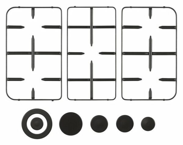 Glem GRP1485 Kit 3 grilles + 5 couvercles de brûleurs pour table de cuisson 80x50 cm - noir mat