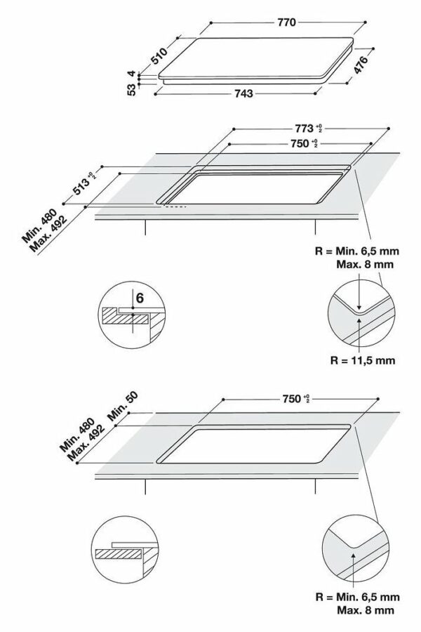 Hotpoint Ariston ACPH 778 C/NE table de cuisson à induction 77 cm - vitrocéramique noire