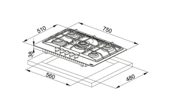 Table de cuisson à gaz Franke FHNE 755 4G TC XS C Neptune 750 cm. 75 – acier inoxydable satiné- Nouveau- Nouveau